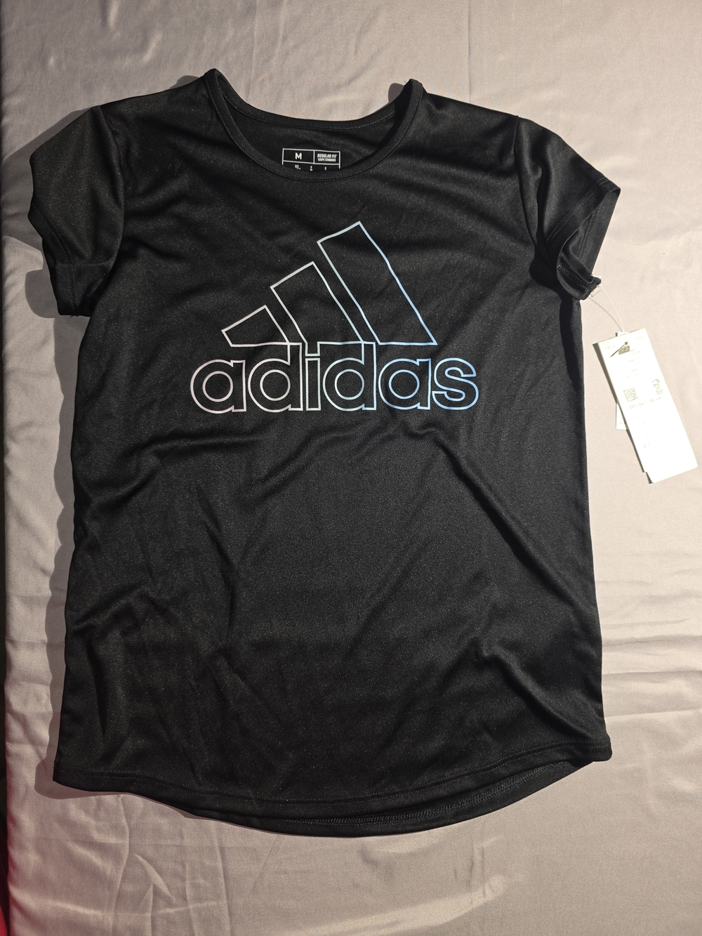 Girls Adidas Black Moisture Wicking Tee with Gradient Logo